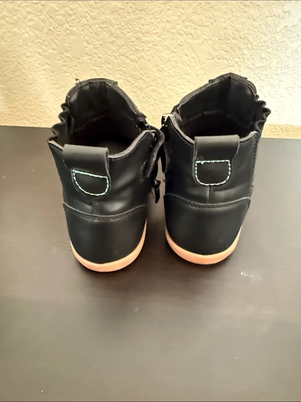 Kids Black Ankle Boots with Contrasting Tan Sole